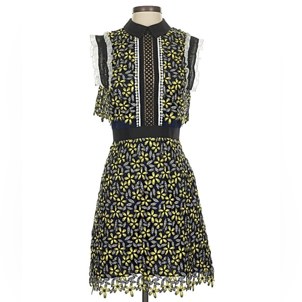 Self-Portrait Dress - Navy and Yellow Floral
